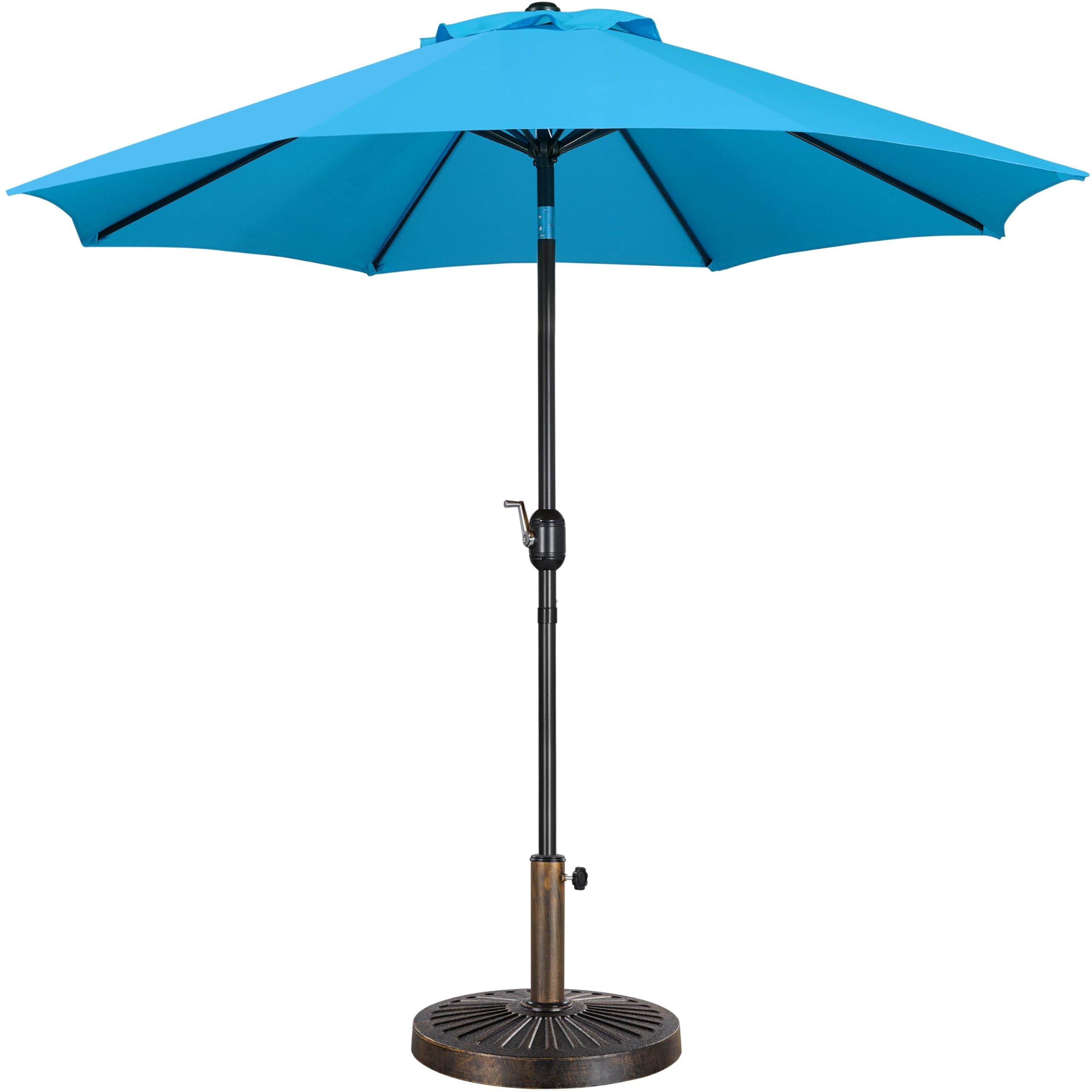 Yaheetech 9FT Heavy Duty Outdoor Patio Umbrella with 30lb Base - Sky Blue Market Umbrella with Push Button Tilt, Crank & 8 Sturdy Ribs for Garden, Poolside, and Backyard Relaxation
