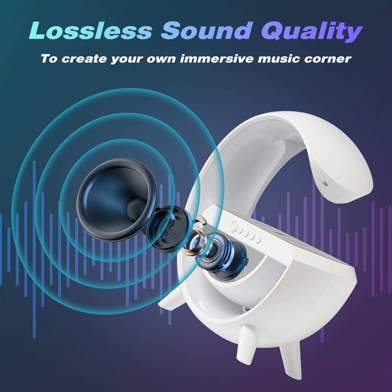 Delxo Bluetooth Speaker with Wireless Phone Charger & LED Night Lights - Big G Shape Portable Speaker for Teens & Adults, Perfect for Bedroom, Party, and Outdoor Use - White