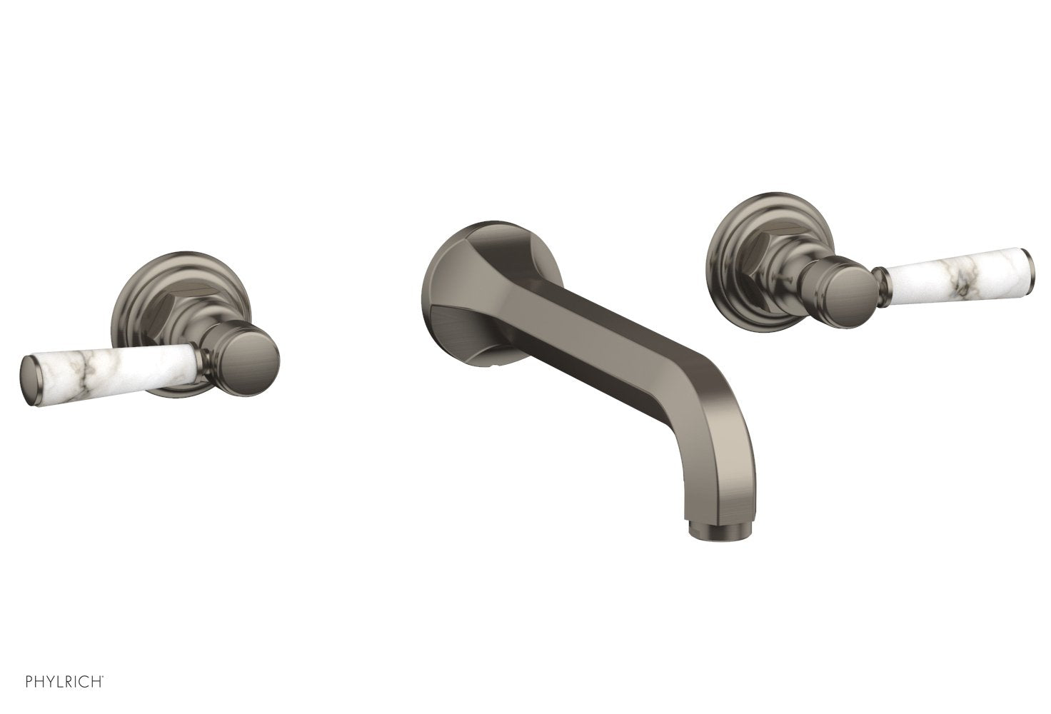 HEX TRADITIONAL Wall Lavatory Set - White Marble Lever Handles 500 13 - Modern Bathroom Faucet for Sink, Vanity & Powder Room (Oil Rubbed Bronze Finish)