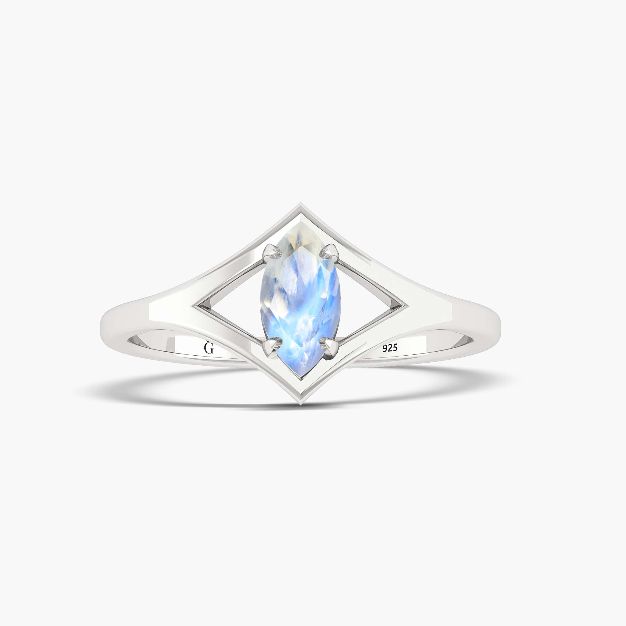 Stunning Marquise Cut White Rainbow Moonstone Ring - Elegant Jewelry for Women, Perfect for Weddings, Engagements & Special Occasions