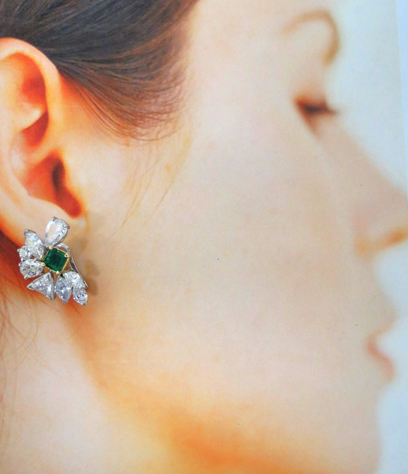 10.90ct Natural Emerald and Diamond Crescent Cocktail Earrings | Elegant Statement Jewelry for Evening Parties, Weddings & Special Occasions