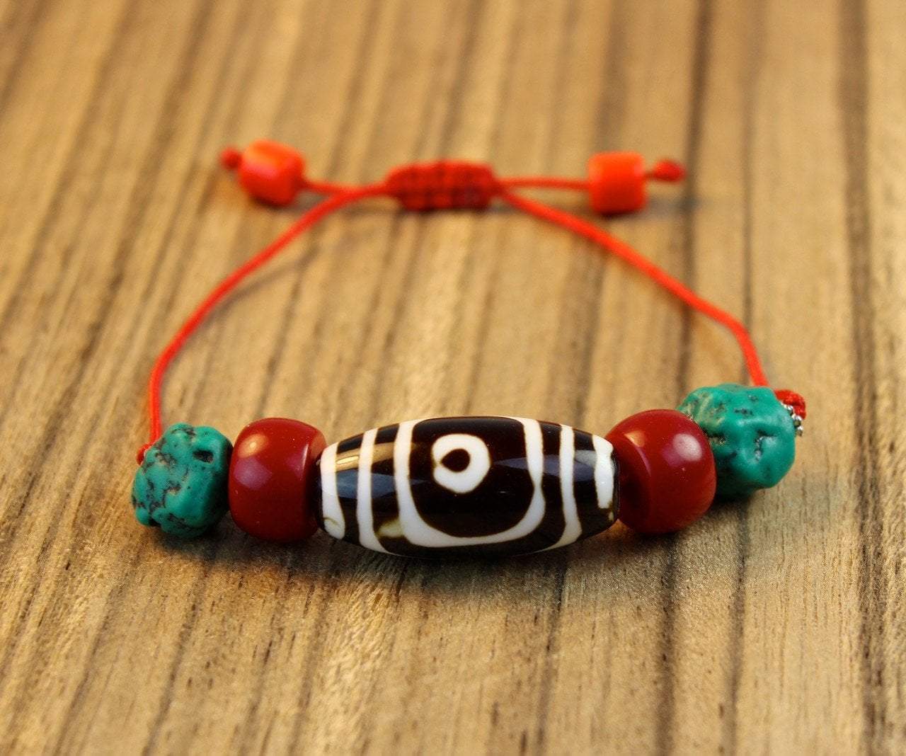 Authentic Guardian Dzi Bead Bracelet with Genuine Turquoise - Tibetan Buddhist Protection Amulet for Meditation, Spiritual Healing & Positive Energy