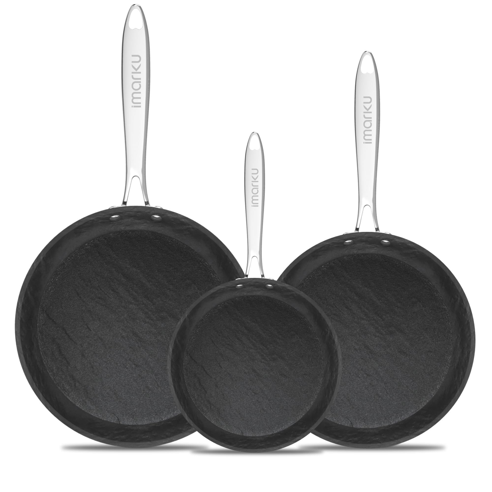 IMARKU Nonstick Frying Pan Set - 8, 10 & 12 Inch PFAS-Free Skillets with Cool-Touch Stainless Steel Handle, Dishwasher & Oven Safe, Easy Clean Cookware for Home Kitchen - Perfect Gift for Chefs & Cooking Enthusiasts (Great for Sautéing, Frying Eggs & Pancake Making)