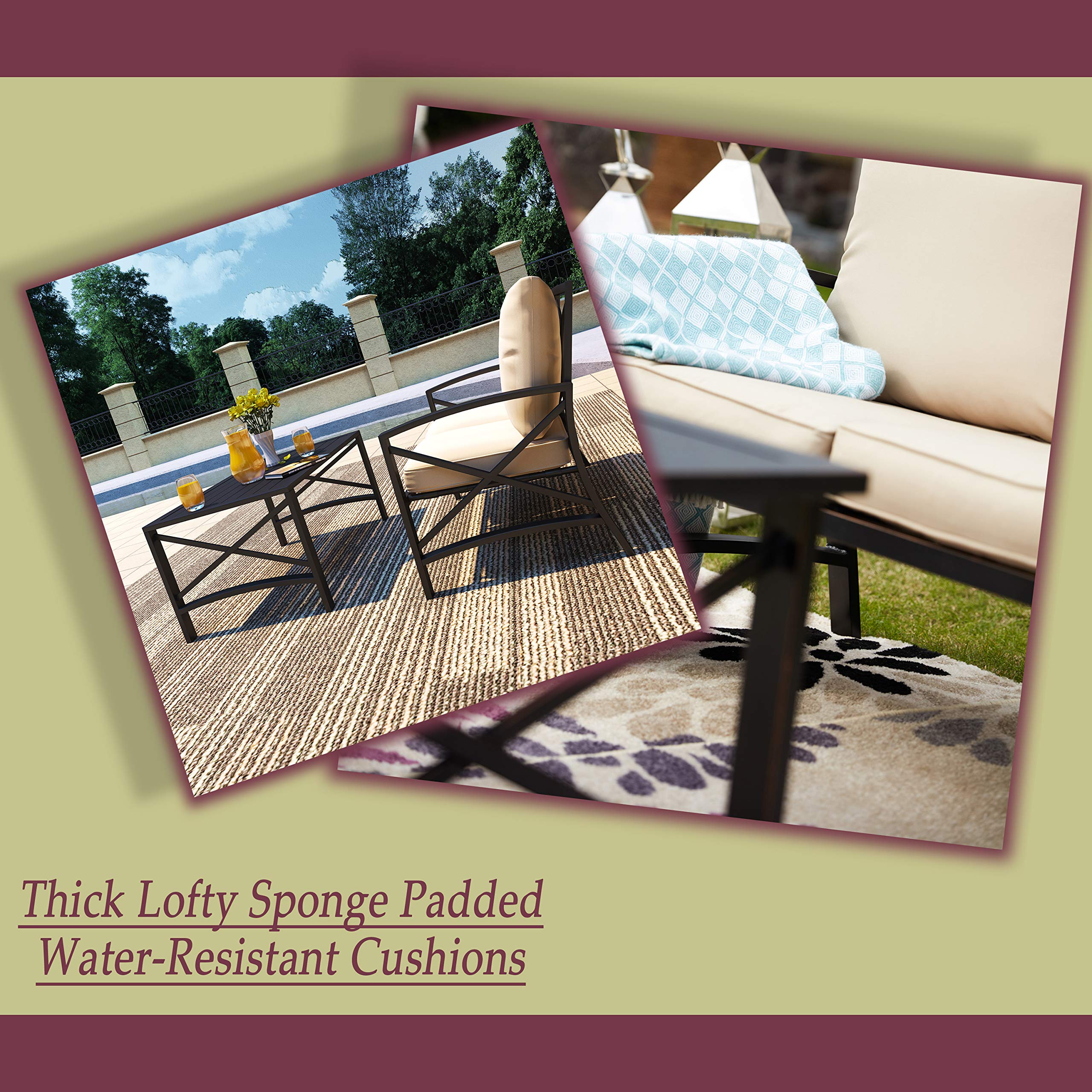 PatioFestival 5-Piece Outdoor Patio Furniture Set - Metal Conversation Sectional Loveseat with Cushions & Coffee Table - Weather-Resistant for Poolside, Backyard, Garden, Lawn (Khaki) | Perfect for Outdoor Entertaining, Relaxation & Summer Gatherings