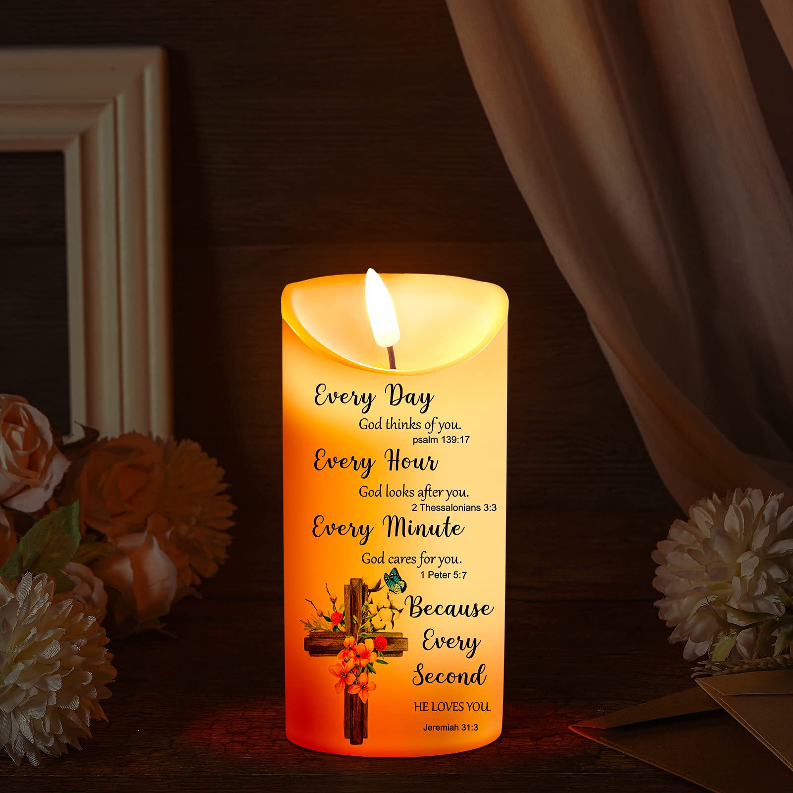 Gerrii LED Flameless Candles with Bible Verses - Christian Gifts for Women - Perfect for Christmas & Prayer