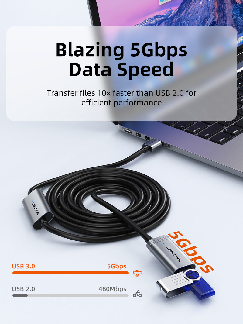 High-Speed USB 3.0 Active Extension Cable (5m/10m/15m/20m) - Male to Female with Signal Booster - Perfect for Gaming, VR, CCTV & Long-Distance Data Transfer