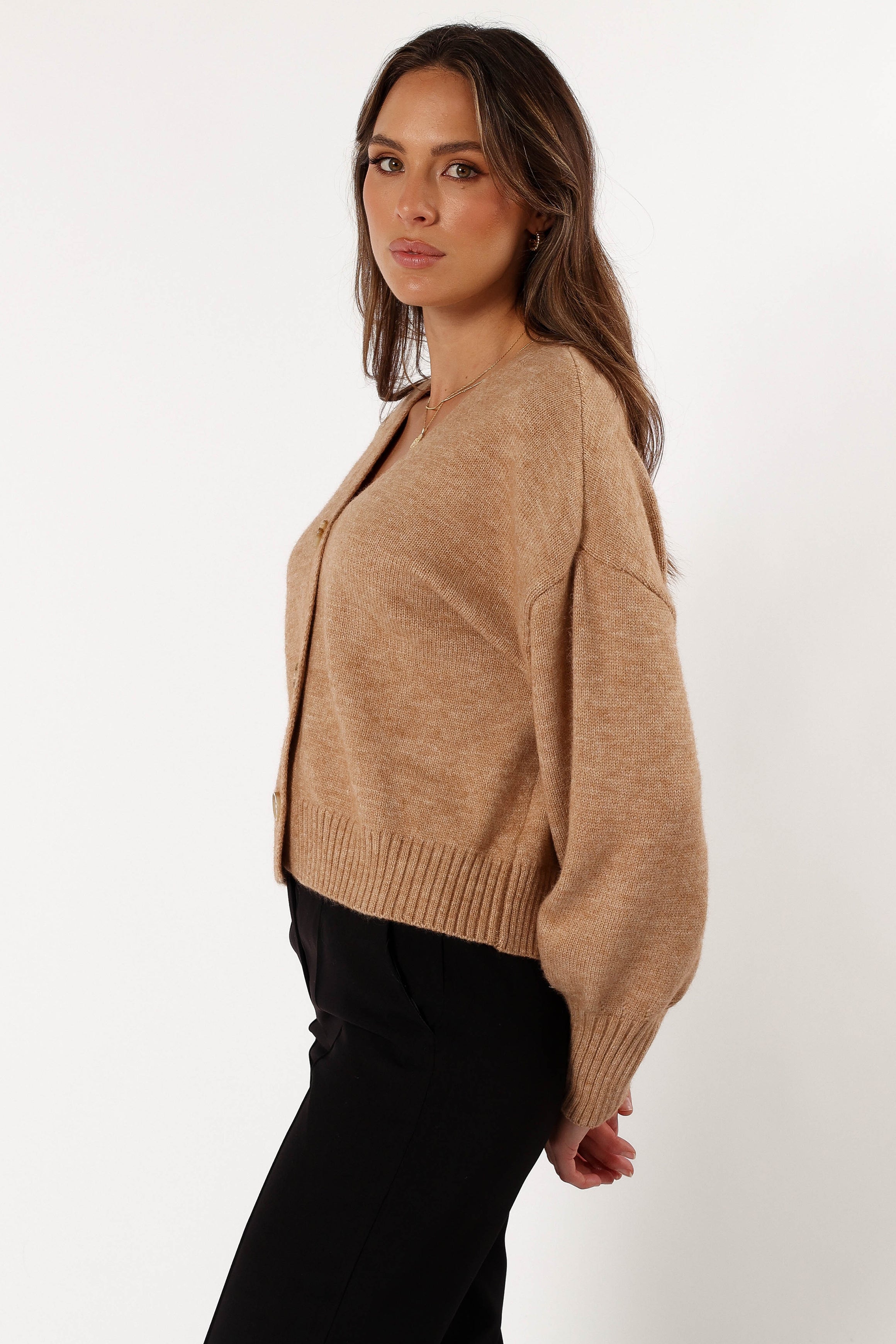 Isabel Button Front Cardigan for Women - Soft Beige Knit Sweater | Cozy Fall & Winter Layering, Office Wear, Casual Outfits
