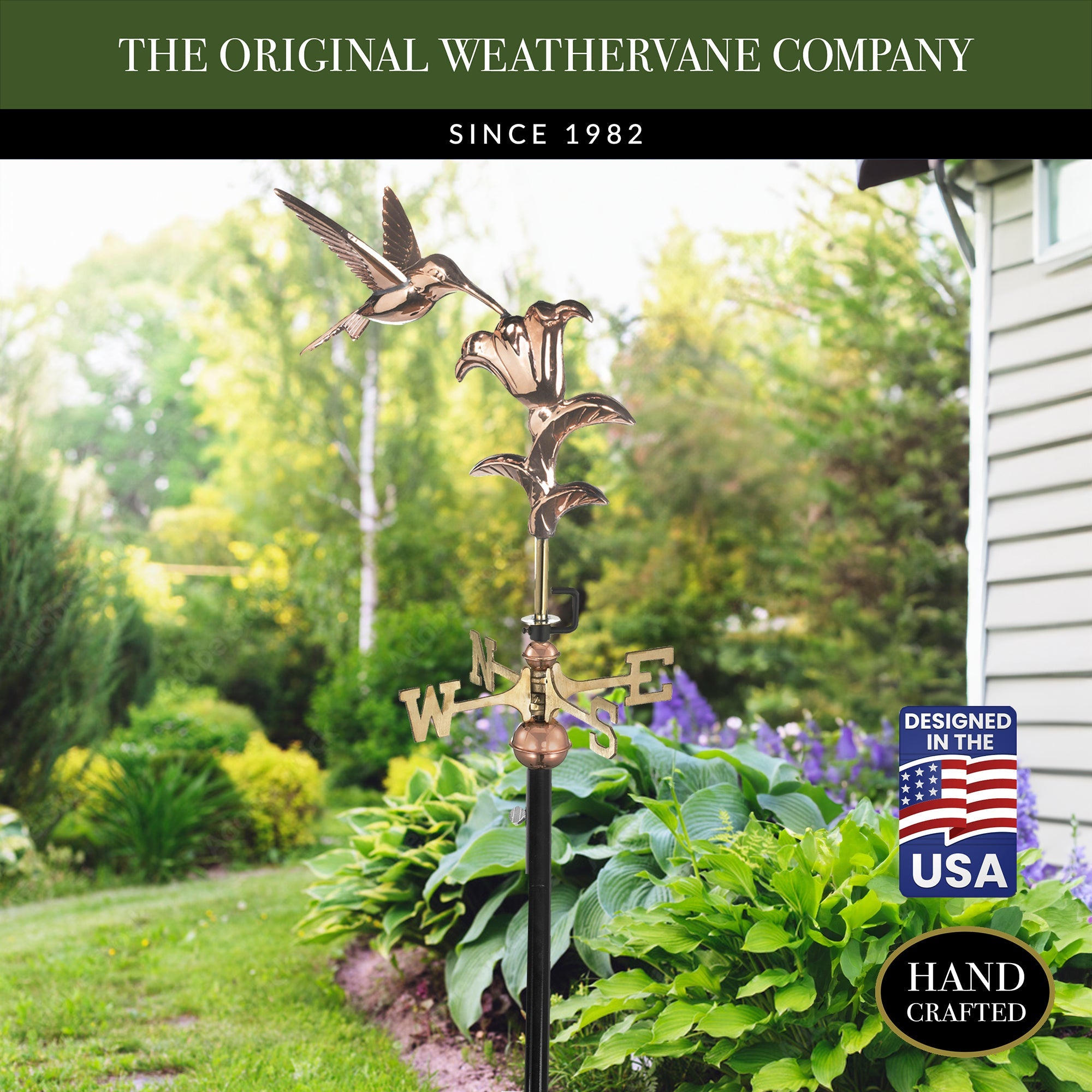 Hummingbird Garden Weathervane - Handcrafted Copper Outdoor Decor for Yard, Patio & Garden - Perfect for Rustic Home & Farmhouse Style