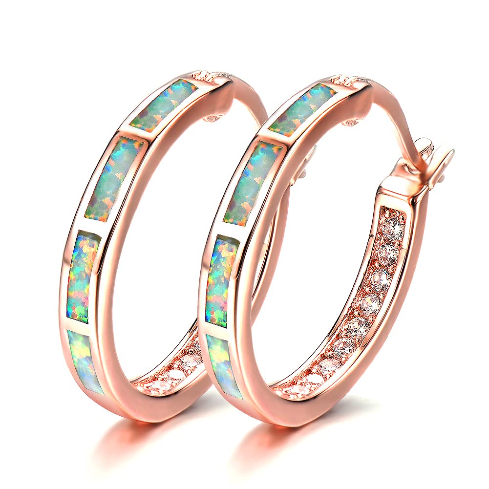 Opal Huggie Earrings for Women - 925 Sterling Silver Small Hoop Earrings with CZ Diamonds, Hypoallergenic Jewelry for Sensitive Ears | Perfect for Everyday Wear, Gift Giving, and Special Occasions