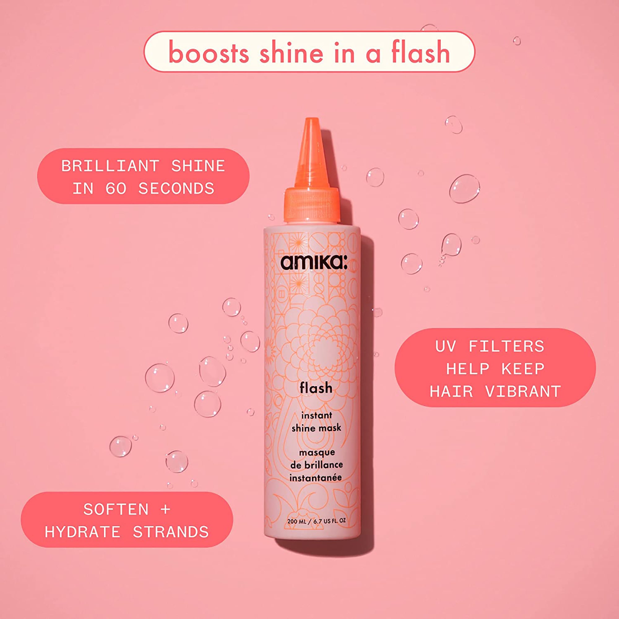 Amika Flash Instant Shine Hair Mask - 6.7 oz Deep Conditioning Treatment for Dry, Damaged Hair - Perfect for Salon-Quality Shine at Home