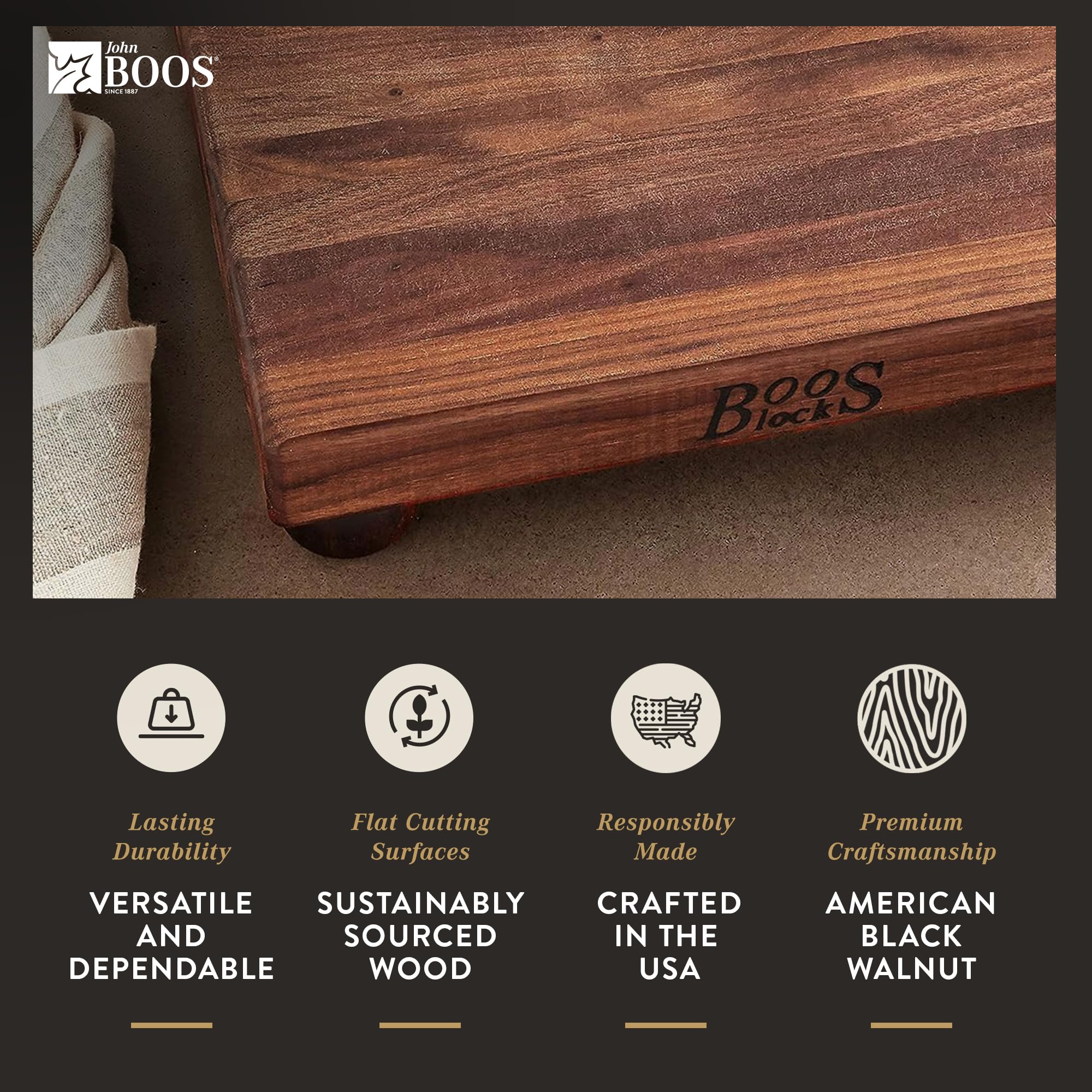 John Boos B Series 12x12 Inch Walnut Wood Cutting Board with Feet - Premium Square Kitchen Chopping Block for Meat, Vegetables & Fruits - Ideal for Home Cooks & Professional Chefs