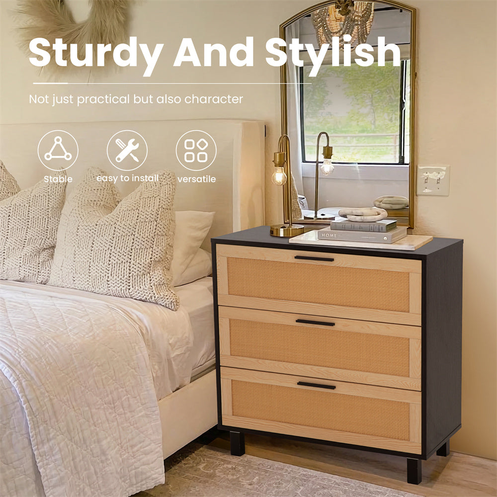 Natural Rattan Storage Sideboard Buffet Cabinet & Chest of Drawers - MFSTUDIO Rattan Furniture for Living Room, Dining Room, or Bedroom Storage Organization