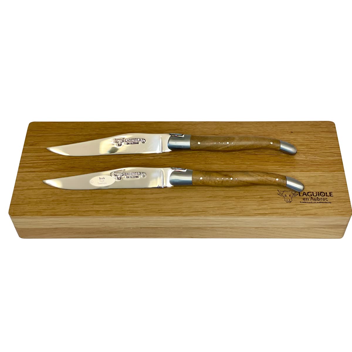 Premium Laguiole en Aubrac Luxury Forged Full Tang Steak Knives Set - 2-Piece Stainless Steel Blades with Teak Wood Handles & Brushed Bolsters - Perfect for Fine Dining, Steakhouse Experience & Gourmet Gifts