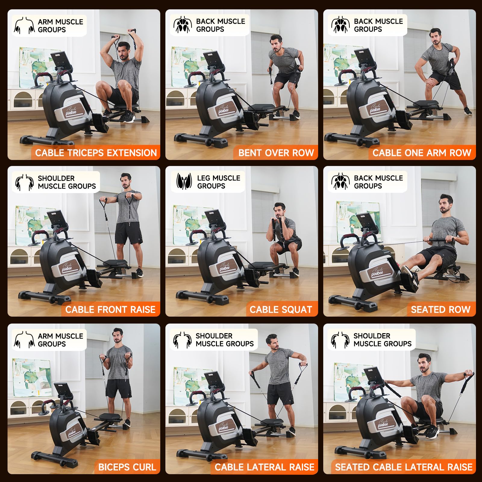 Pooboo Magnetic Rowing Machine - 360 LB Weight Capacity, Foldable Rower for Home Gym with Tablet Holder & Comfortable Seat Cushion | Full-Body Workout Equipment for Cardio & Strength Training | Perfect for Small Spaces & Apartment Fitness