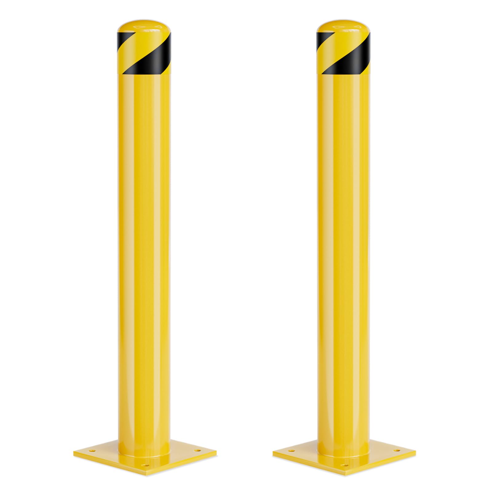 48-Inch Steel Safety Bollards (2-Pack) - Yellow Powder Coated Parking Barrier Posts for High Traffic Areas | Durable Outdoor Protection for Warehouses, Parking Lots & Driveways