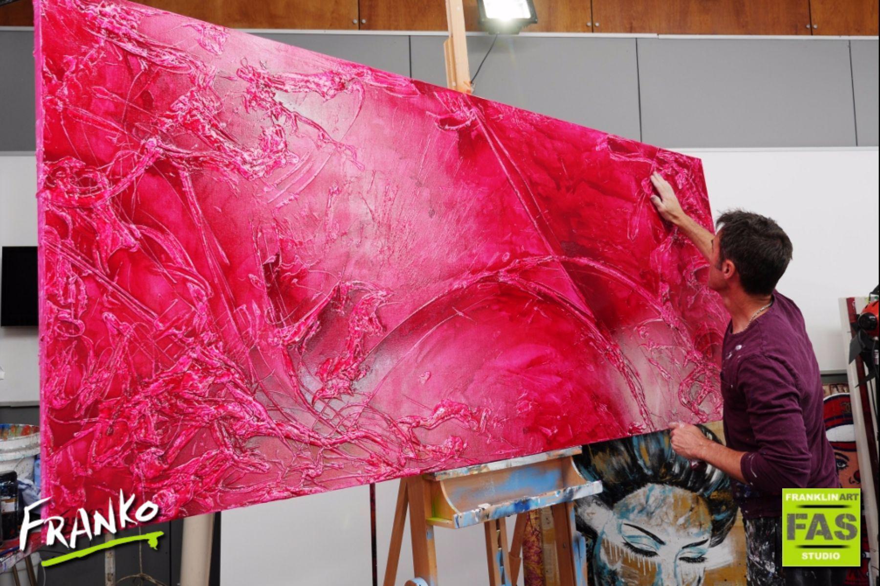 Magenta Bomb 240cm x 100cm Pure Infused Ink Pink Abstract Canvas Art - Modern Wall Decor for Living Room, Bedroom & Office