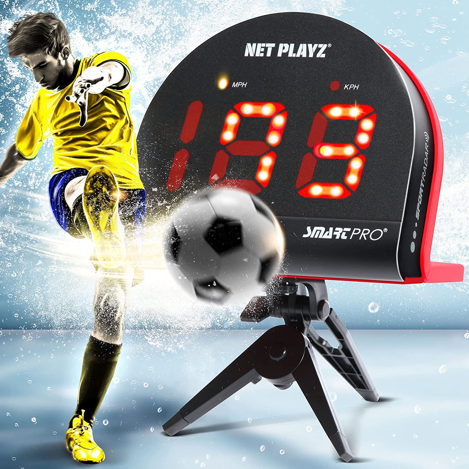 NetPlayz Soccer Radar Speed Sensor - Hands-Free Training Equipment for Soccer Players | Measure Shooting Speed & Improve Performance | Perfect Soccer Gift & High-Tech Gear (Black, NIS022132031) | Ideal for Soccer Practice, Training Drills & Skill Development