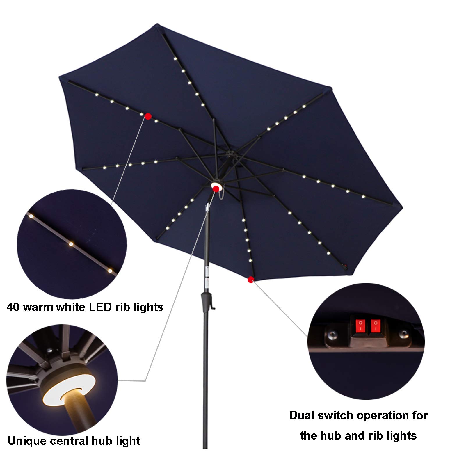 C-Hopetree 11 ft Outdoor Patio Market Table Umbrella with Solar LED Lights & Tilt - Perfect for Backyard, Garden, Poolside, and Beach Dining