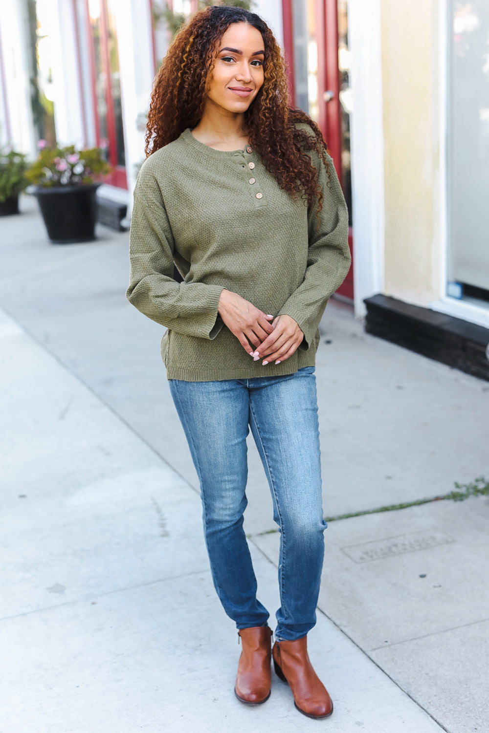 Stylish Moss Green Ribbed Button Down Sweater for Women | Cozy Knit Pullover for Fall & Winter | Perfect for Office, Casual Outfits & Layering