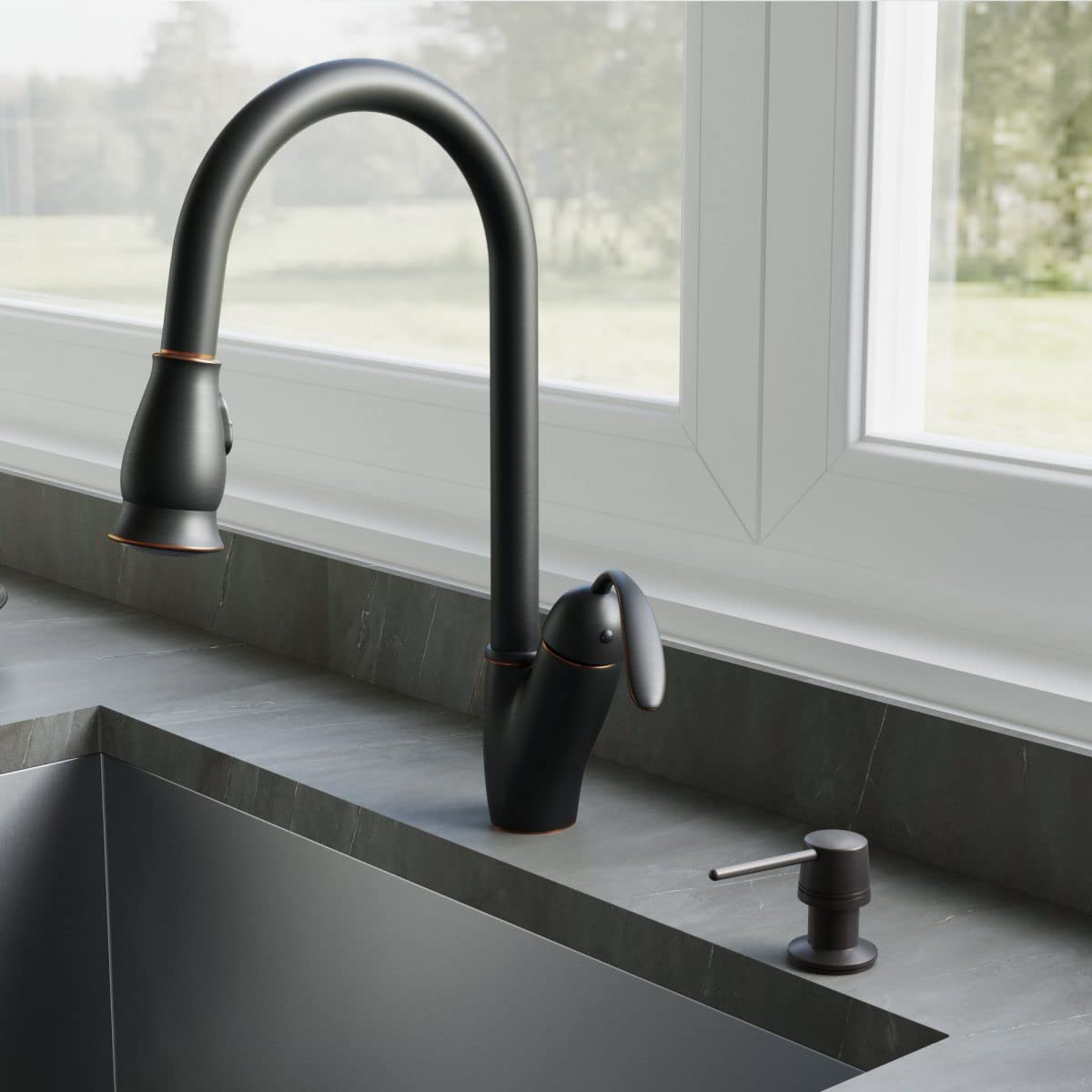 Premium Oil Rubbed Bronze Kitchen Soap Dispenser & Lotion Pump - Dowell 6011 0508 for Bathroom, Kitchen Sink, and Countertop Organization