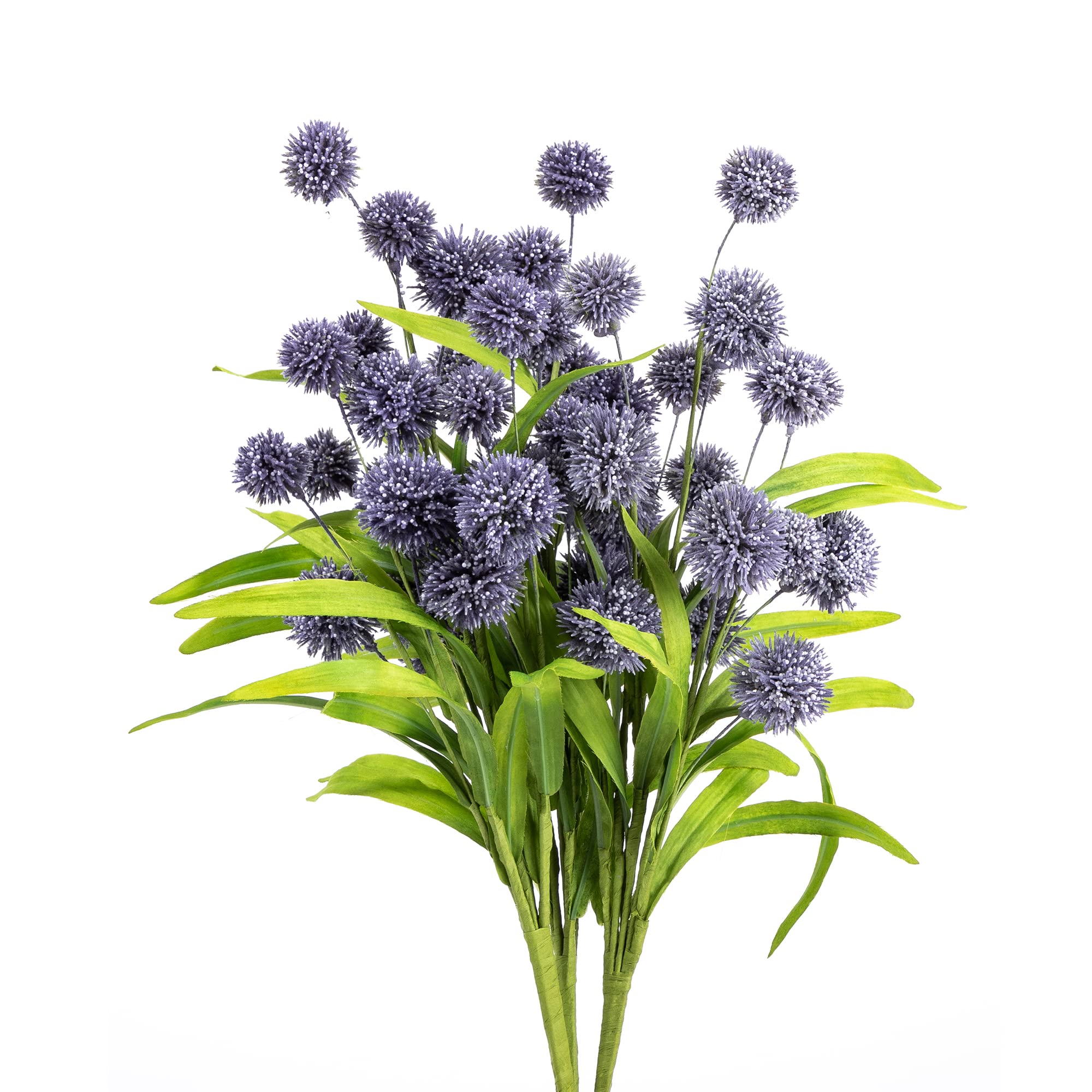 Artificial Billy Button Flowers - Faux Thistle Globe Echinops Bouquet (2 Pack) | Fake Silk Greenery Plants for DIY Home Decor, Wedding Centerpieces & Table Arrangements