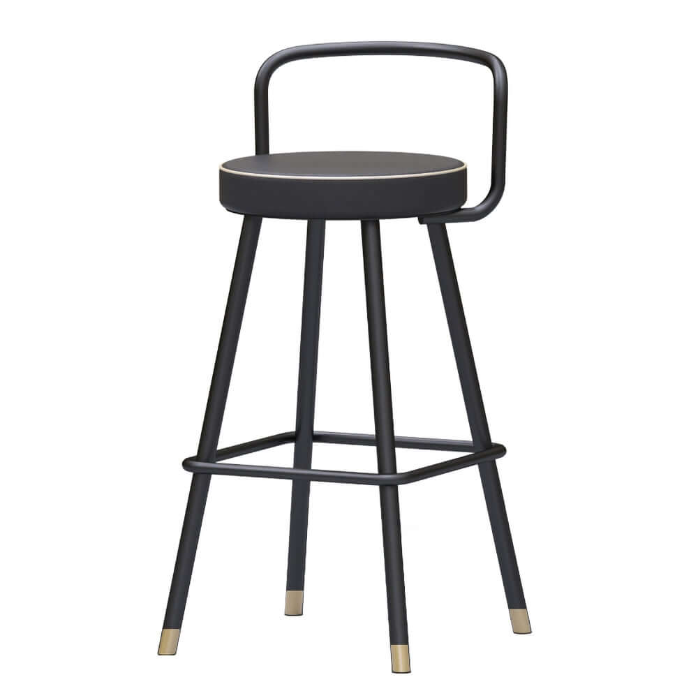 Modern Black Metal Bar Stool Set of 2 with Backrest & Footrest - PU Leather Upholstered Counter Height Stools for Kitchen Island, Breakfast Bar & Home Decor