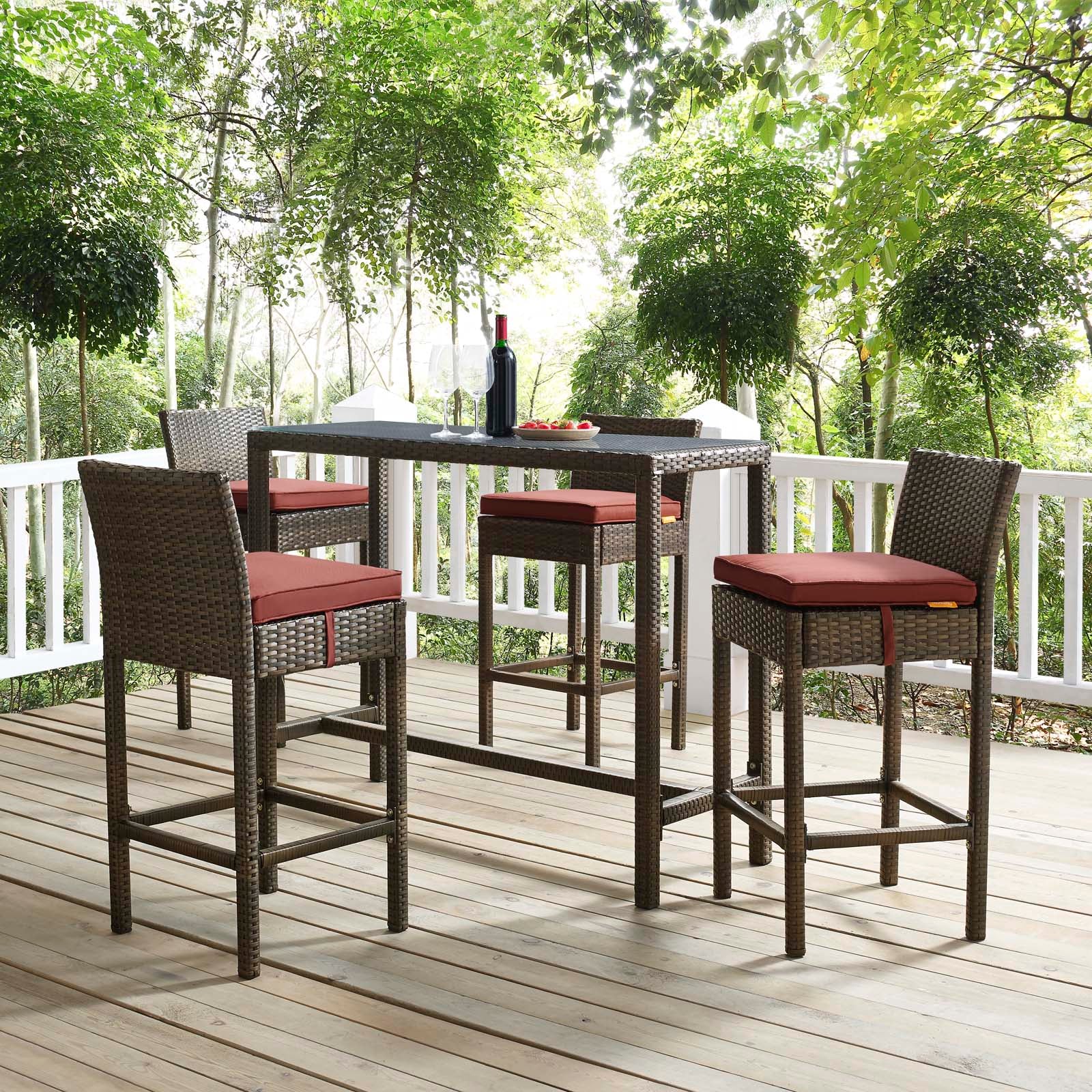 4-Piece Outdoor Patio Bar Stool Set - Wicker Rattan Bar Height Counter Stools for Backyard, Deck, Poolside & Garden Dining