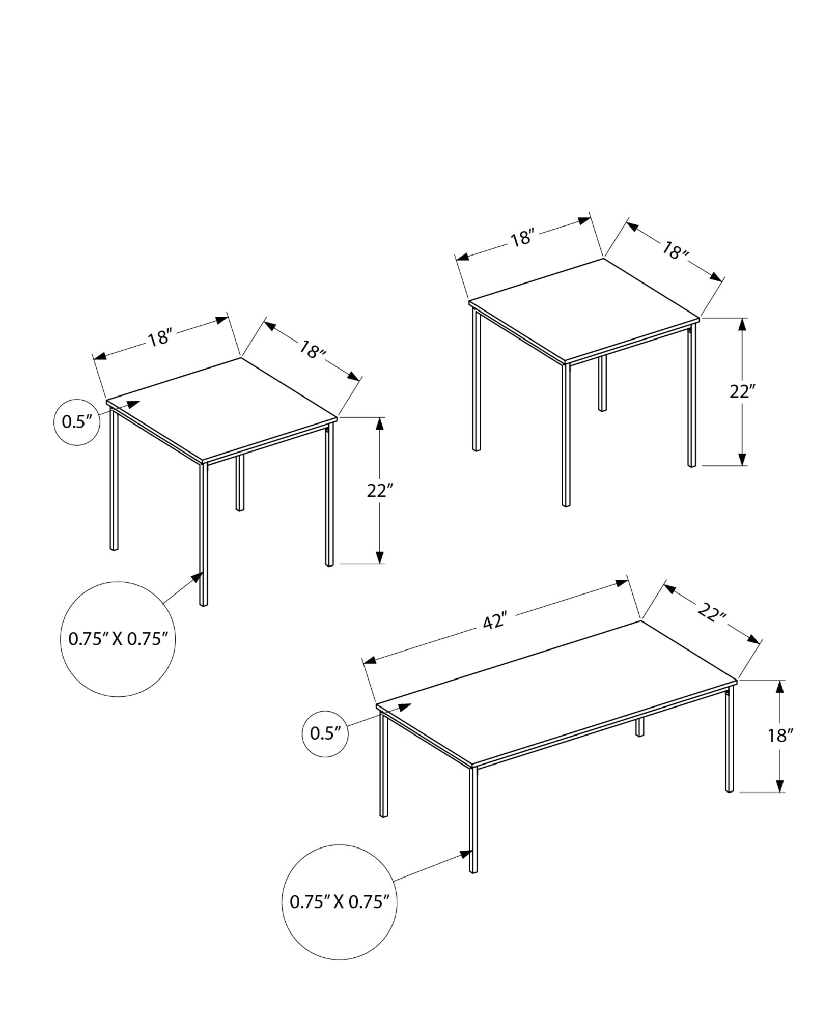 3-Piece Coffee Table and End Table Set - Black Metal Frame with Grey Laminate Top - Modern Living Room Furniture for Small Spaces & Apartments - Perfect for Coffee, Books, and Decor Display