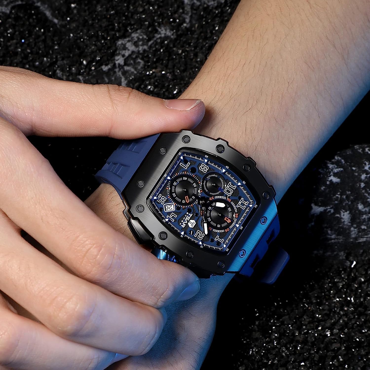 TSAR BOMBA Men's Luxury Chronograph Watch - 50M Waterproof, Luminous, Date Display, Japanese Quartz Movement, Sapphire Crystal, Silicone Strap - Fashion Sport Watch for Men - Perfect for Business, Casual Wear & Outdoor Activities