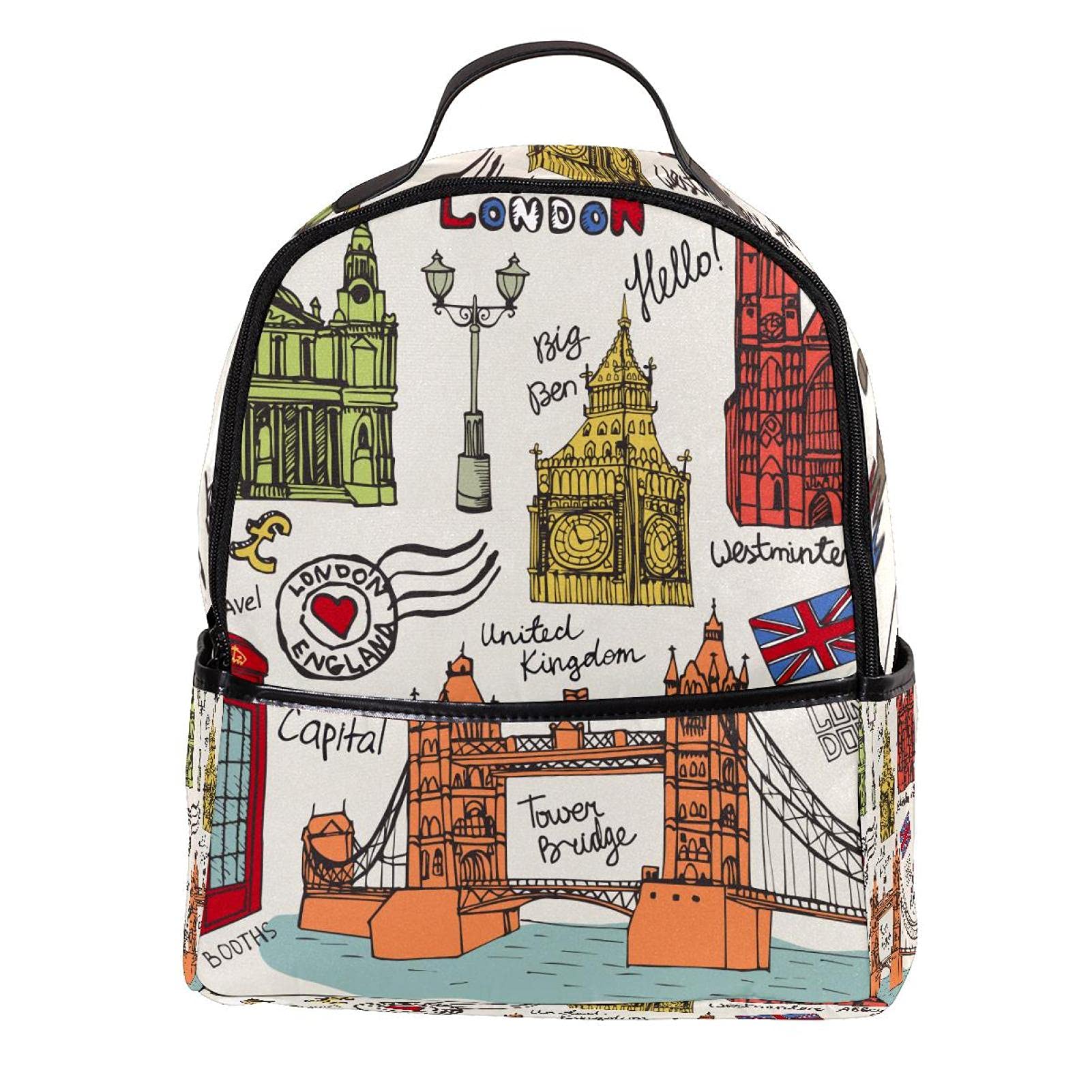 Stylish England London Themed Backpack for School & College - Durable Bookbag with British Symbols - Perfect for Students, Travel & Everyday Use
