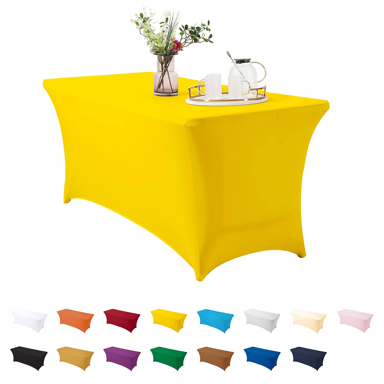 ManMengJi Spandex Table Cover 4 ft - Stretchable Rectangular Fitted Tablecloth for Standard Folding Tables - Waterproof & Wrinkle-Resistant - Perfect for Weddings, Banquets, Parties & Events (Yellow) - Ideal for Indoor/Outdoor Dining, Buffets & Holiday Decorations