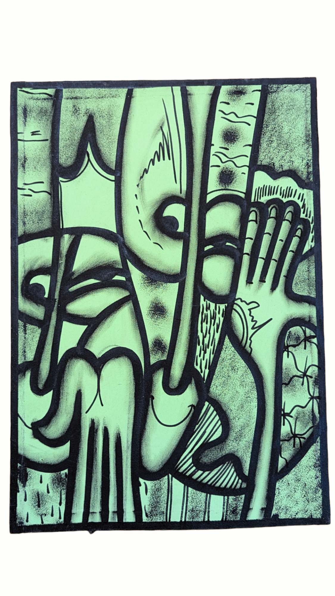 African Canvas Wall Art - Mint Green & Black Stretched Painting by Dupsie's Aiyetoro | Modern Home Decor for Living Room, Bedroom & Office | DPARTGBC