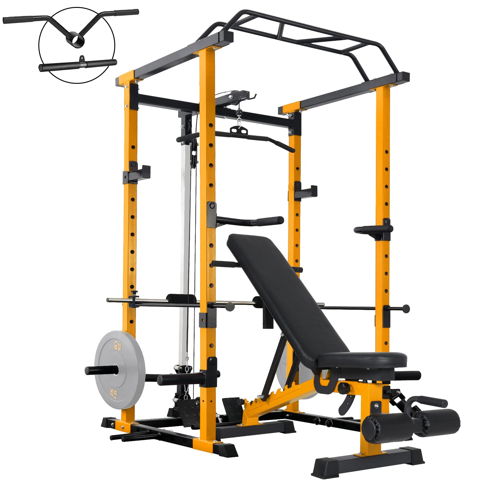 ER KANG Power Cage - Heavy Duty Power Rack with LAT Pulldown & Cable Crossover System, Multi-Functional Squat Rack for Full-Body Workouts - Perfect for Home Gym Strength Training & Weightlifting
