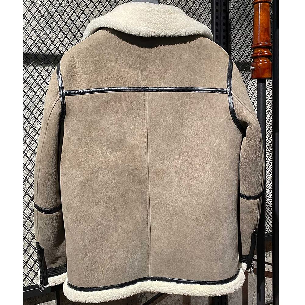 Denny&Dora Men's B3 Bomber Shearling Jacket - Natural Leather Winter Coat with Short Fur for Outdoor Adventures and Casual Wear