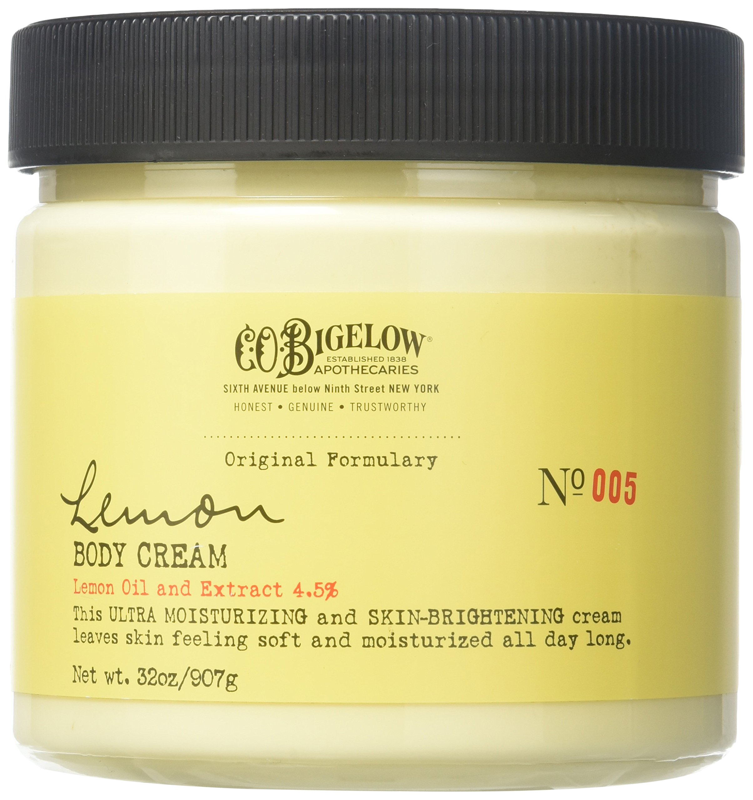 C.O. Bigelow Lemon Body Cream - Limited Edition Jumbo Jar 32oz | Ultra Hydrating Citrus Moisturizer for Dry Skin | Perfect for Spa Days & Winter Skincare Routine