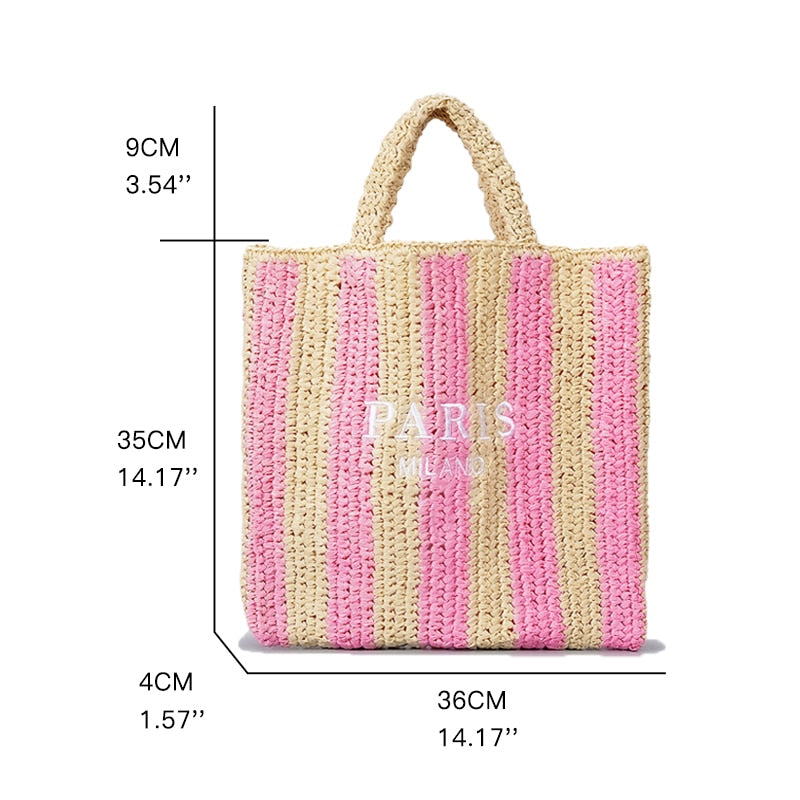 Stylish Women's Striped Straw Handbags - Trendy Summer Beach Tote for Vacation, Shopping & Outdoor Activities