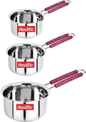 3-Piece Copper & Stainless Steel Cookware Set - Tea & Coffee Pan with Heat-Resistant Handle | Dishwasher Safe | Perfect for Home Kitchen, Camping & Office Use