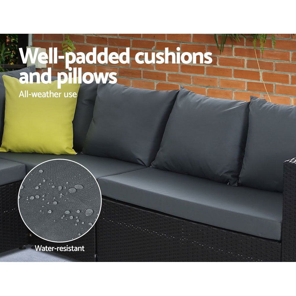 8-Piece Hamilton Outdoor Corner Dining Set with Black Frame & Gray Cushions - Perfect for Patio, Garden, and Backyard Entertaining