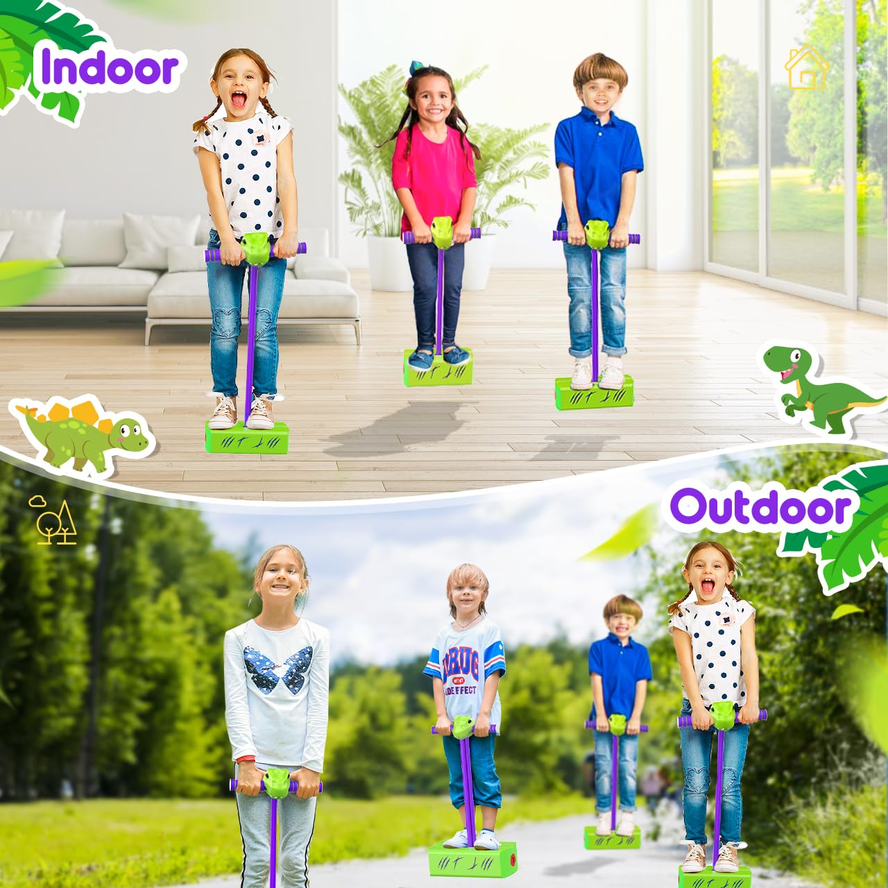 CUUGO LET'S GO! CG Jumping Foam Pogo Stick - Dinosaur Toys for Kids, Outdoor Fun, Birthday Party Gifts, Easter Basket Stuffers for Ages 5-7, Perfect for Backyard Play and Active Learning