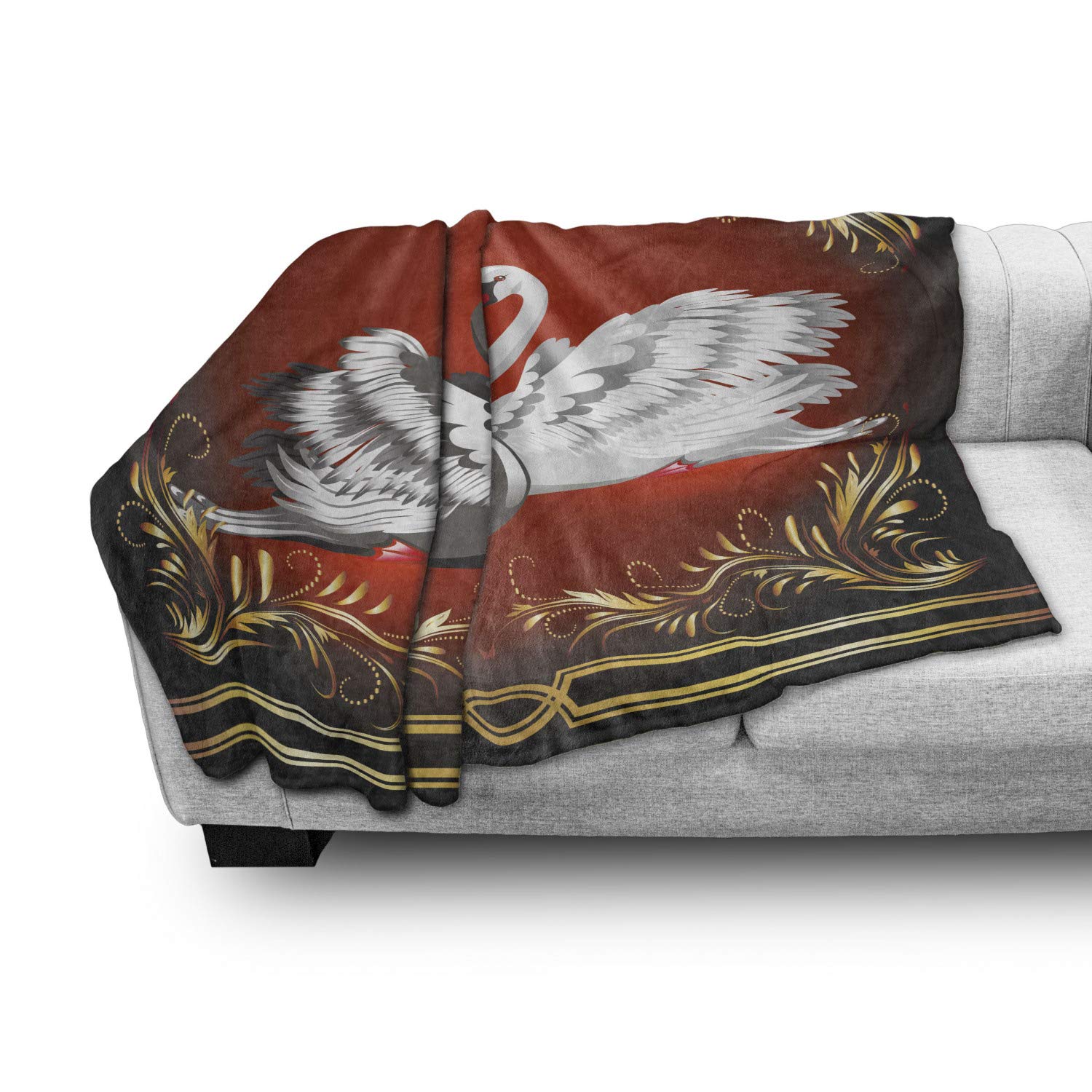 Ambesonne Black and White Swan Couple Flannel Fleece Throw Blanket - 70