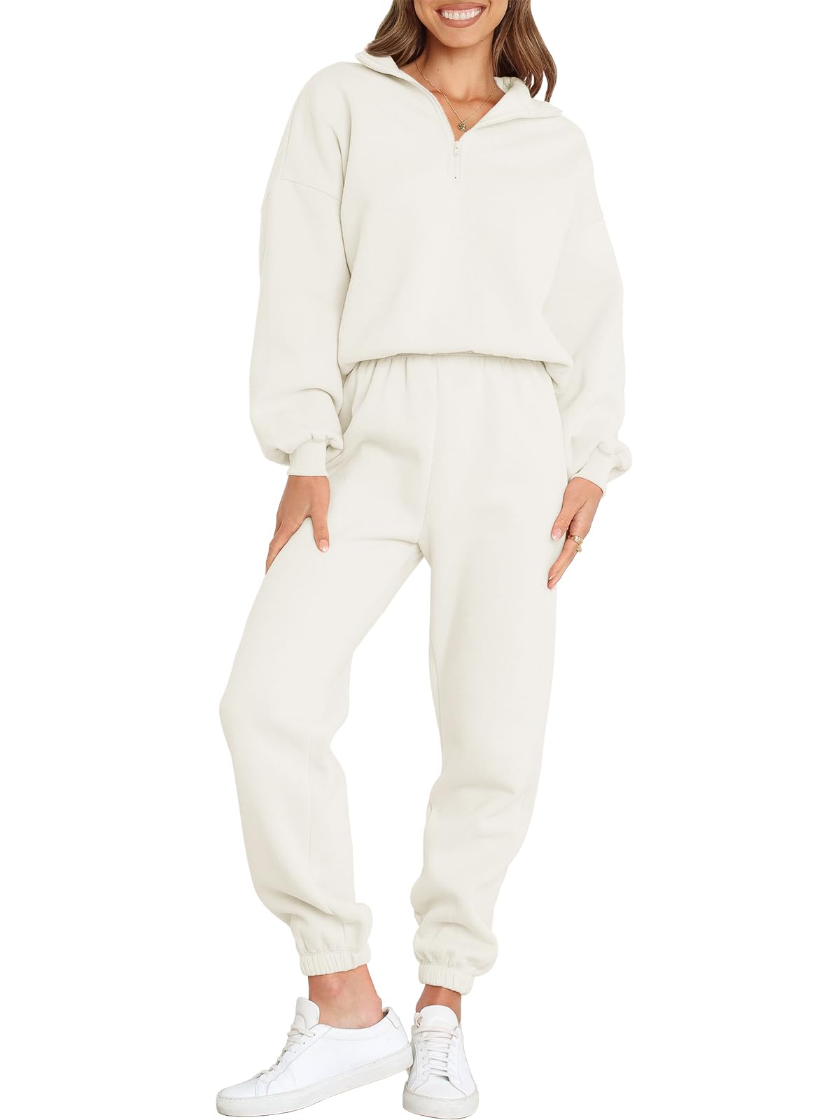 ANRABESS Women's 2 Piece Oversized Sweatsuit Set - Half Zip Sweatshirt & Jogger Pants Comfy Lounge Wear Tracksuit for Casual Outfits, Running Errands & Home Relaxation 2024 Fashion