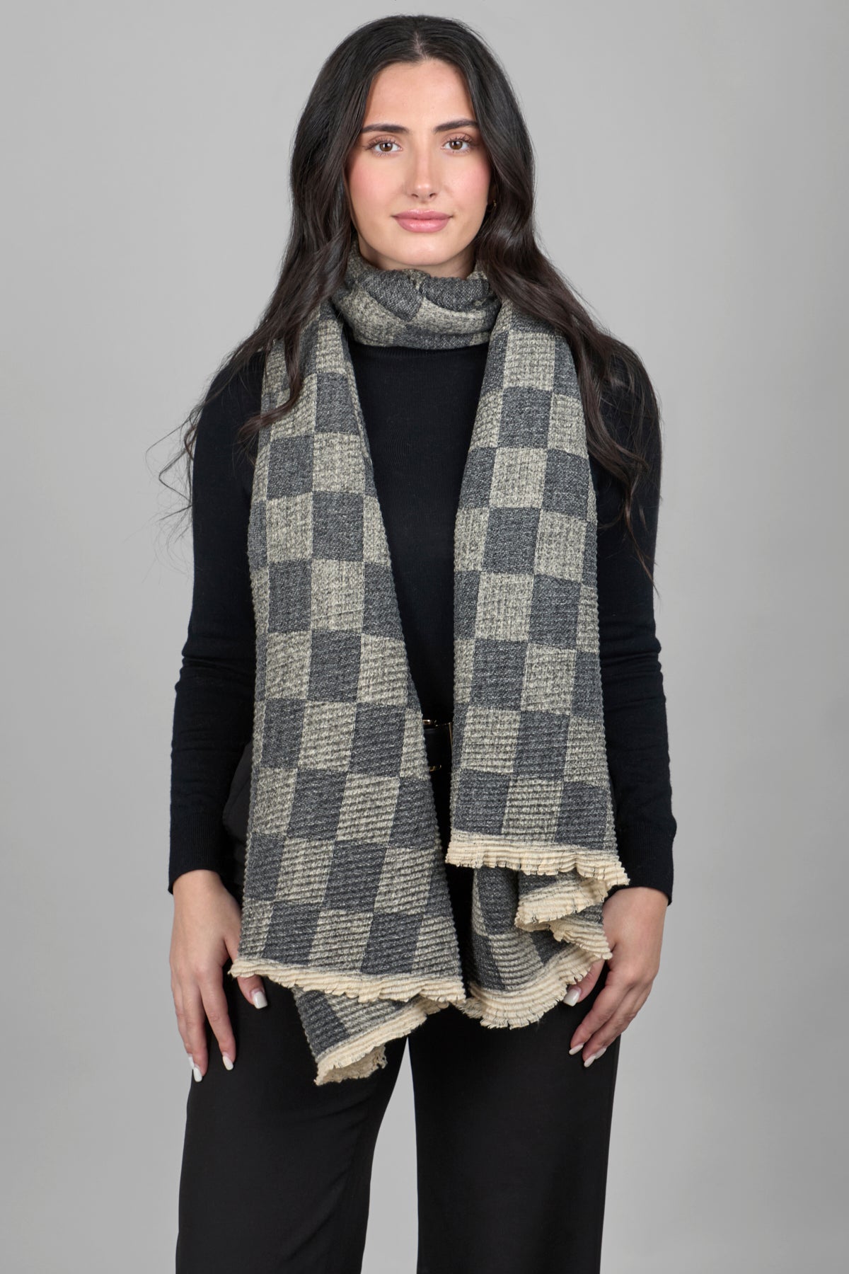 Crinkled Checkered Scarf - Soft Plaid Fashion Scarf for Women & Men - Perfect for Fall, Winter & Holiday Outfits