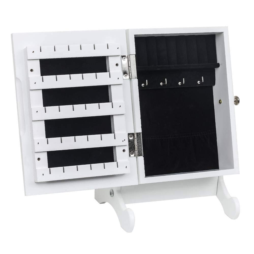 FRITHJILL Small Jewelry Cabinet with Mirror - Compact Jewelry Storage Box & Organizer with Tilting Tabletop Design, White - Perfect for Bedroom Vanity, Dressing Table & Travel Jewelry Case