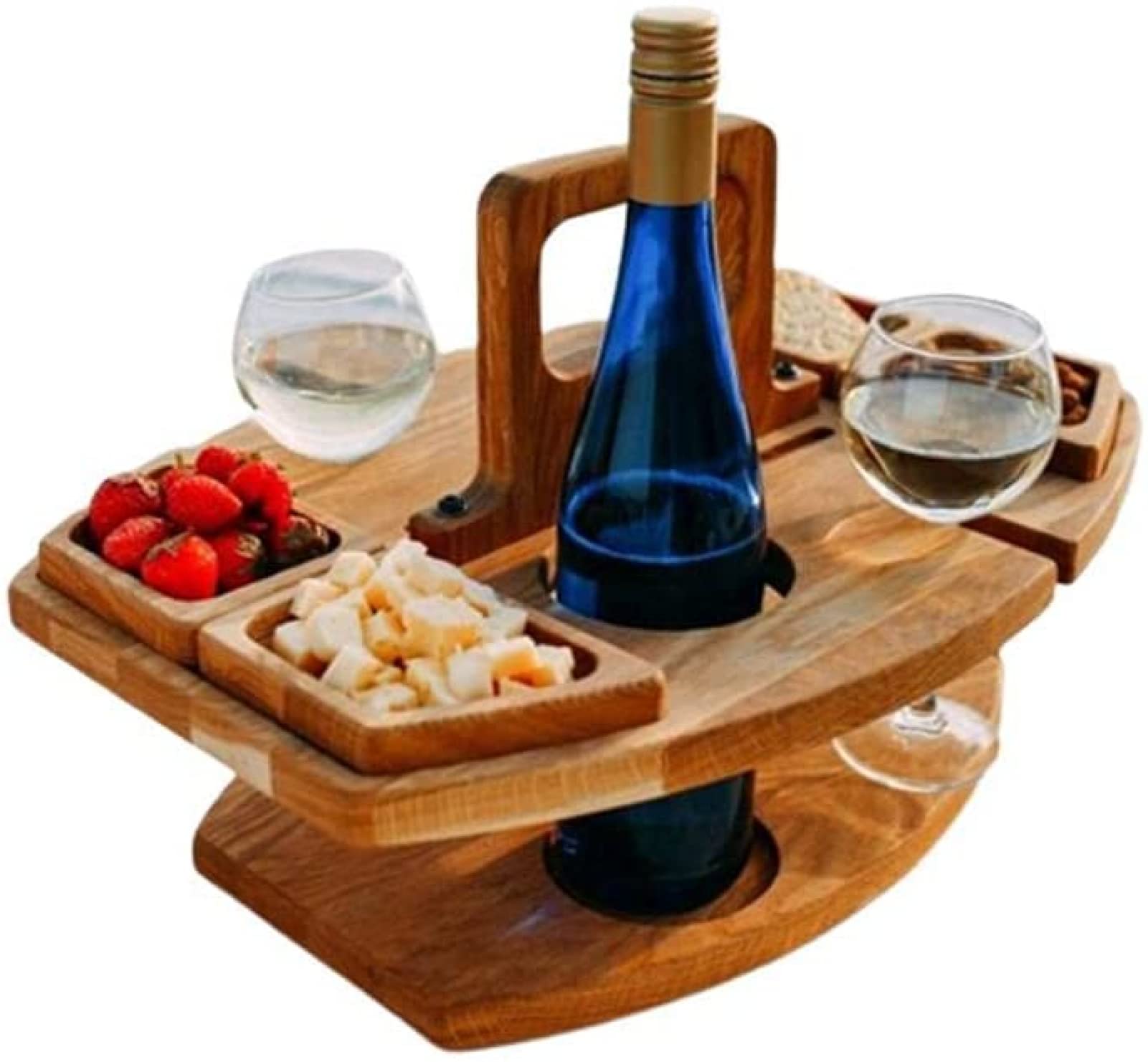 Premium Wooden Fruit and Wine Plate Set - Portable Hanging Wine Glass Holder for Outdoor Picnics, Parties, and Home Entertaining
