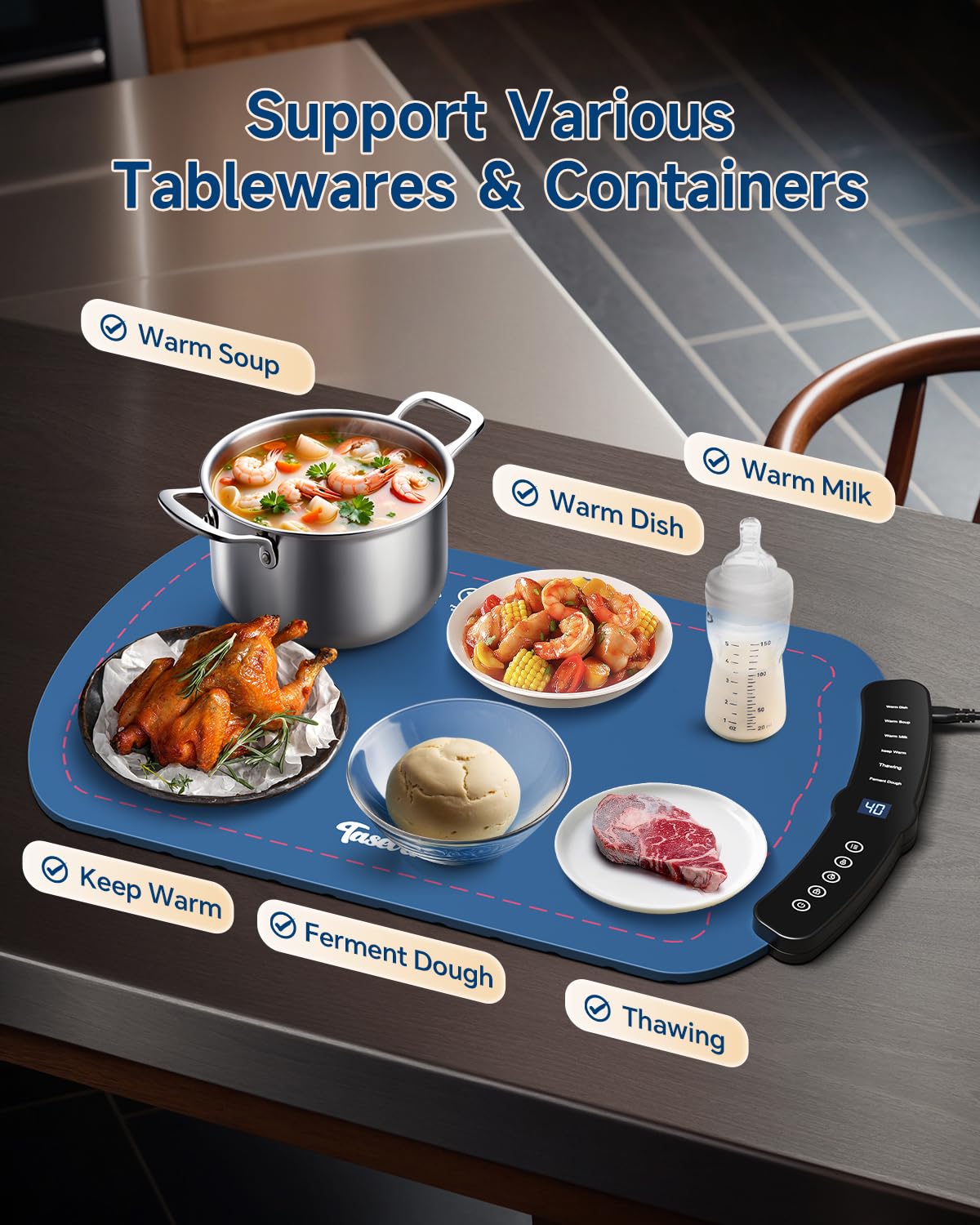 Electric Food Warming Tray with 7 Temperature Settings & Thermochromic Indicator - Adjustable Buffet Warmer for Parties, Catering, Restaurants & Home Entertaining