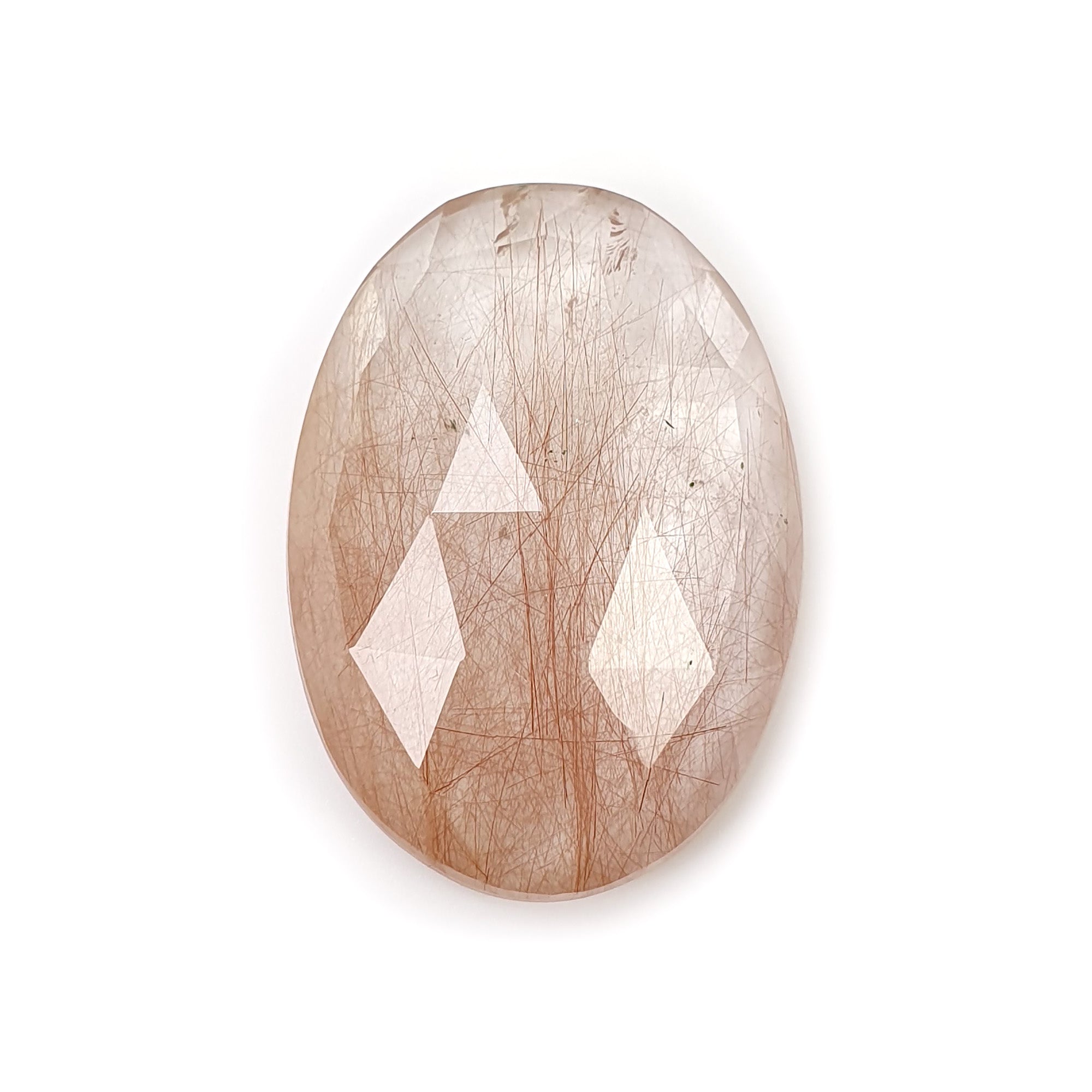 Natural Brown Rutile Quartz Gemstone - 38.50cts Oval Rose Cut (31x22mm) | Untreated & Unheated | Jewelry Making, Crystal Healing, Collection | With Video