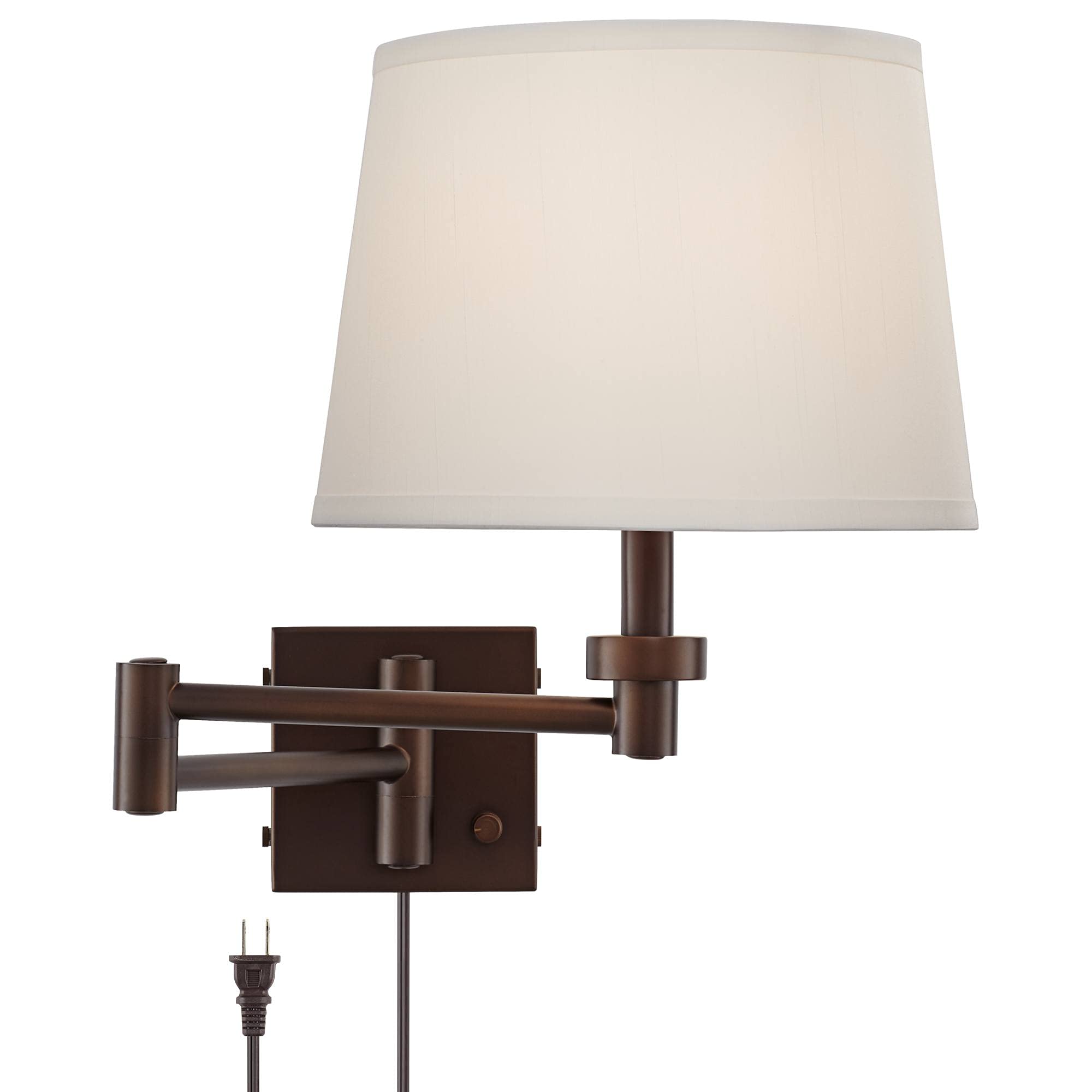 360 Lighting Vero Modern Swing Arm Wall Lamp with USB Charging Port - Oil Rubbed Bronze Plug-in Light Fixture with Cream Drum Shade - Perfect for Bedroom, Living Room, Hallway & Dining Areas (Reading Light, Nightstand Lamp, Home Decor)