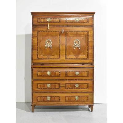The Timeless Elegance of the Antique Louis XVI French Veneered Inlaid Escritoire Secretary Desk