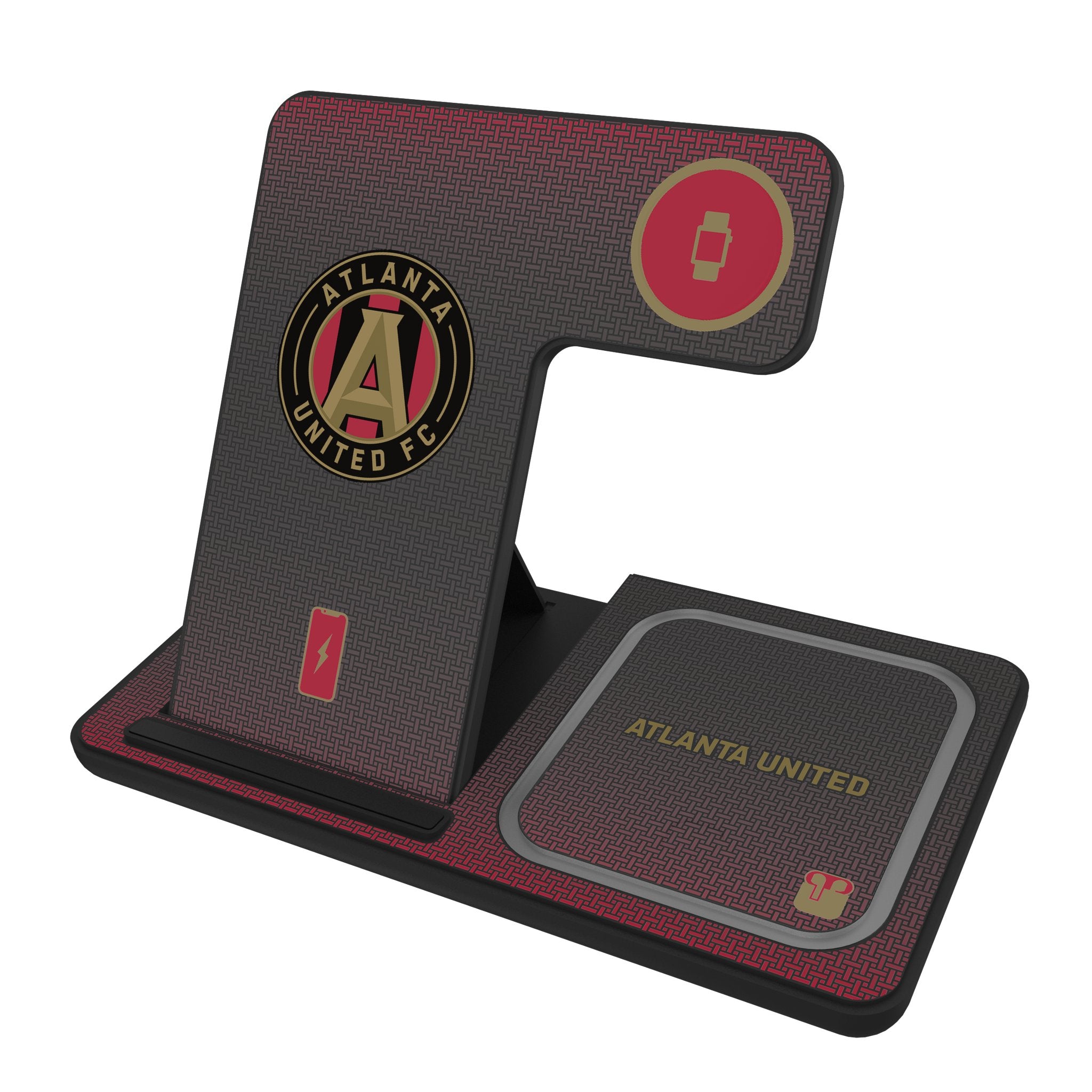 Atlanta United FC Linen 3-in-1 Wireless Charging Station for iPhone, Android & AirPods - Nightstand Organizer with Fast Charging Pad | Perfect for Bedroom, Office & Travel
