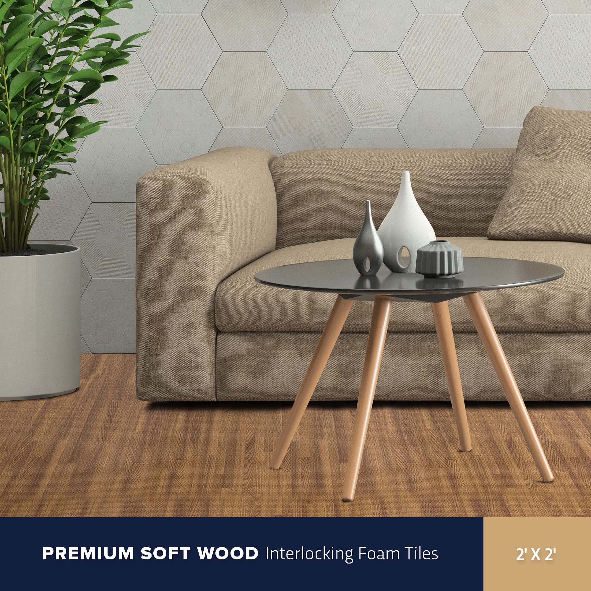 Premium Soft Wood Print Foam Flooring Tiles - Interlocking Foam Mats for Home Gym, Yoga, Kids Playroom & Exercise Areas - 3/8